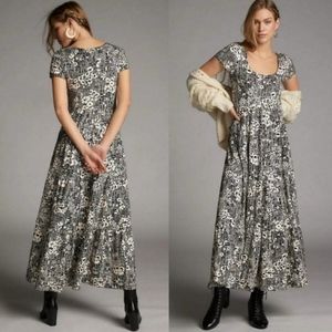 NWT Maeve Catalina Black Floral Tiered Maxi Dress Small Elegant Chic MSRP $138